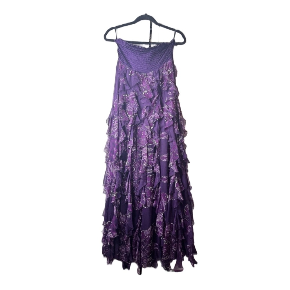 bebe Purple Strapless Ruffle Maxi Dress Cruise Medium NWT Romantic Resort Glam - Picture 2 of 9